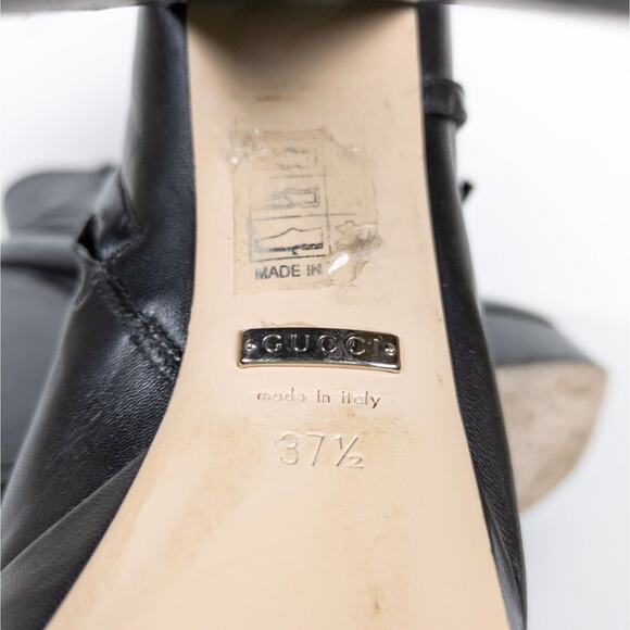 GUCCI Tiarah Black Leather Platform Boots G Logo Square Toe Women's EU 37.5 - Picture 9 of 13